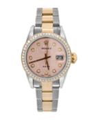 Pre-owned 26mm Diamond Oyster Perpetual Datejust Watch In Two-tone And Pink