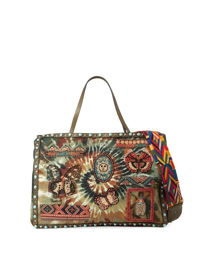 Tie Dye Beaded Patch Tote Bag