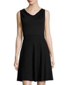 Cowl-front Knit Fit & Flare Dress, Black
