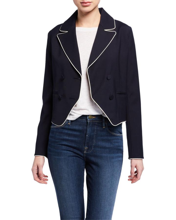 Double-breasted Cropped Jacket W/ Piping