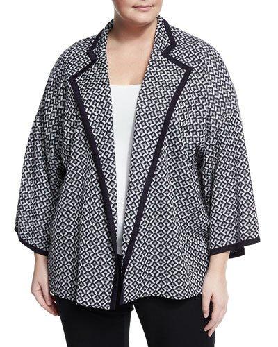 Geometric-print Knit Jacket, Blue/white,