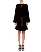 Velvet Long-sleeve Belted Dress