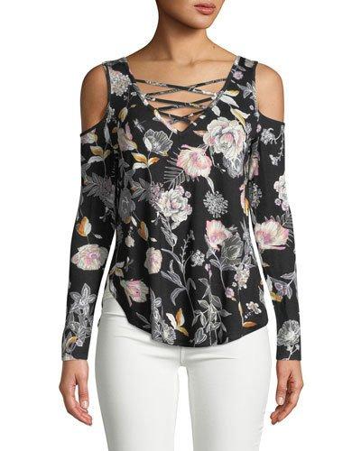 Floral-print Cold-shoulder Tee