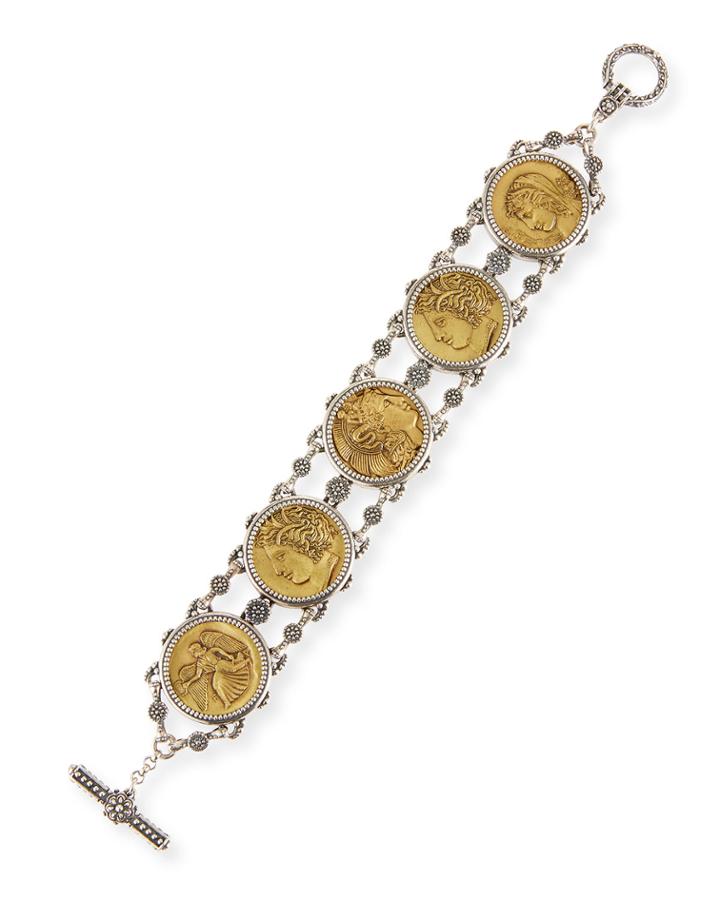 Silver And Bronze Coin Chain Bracelet