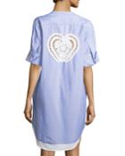 Pamela Striped Button-front Cotton Coverup Tunic,