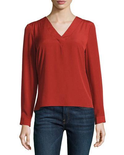 V-neck Cutout Back Blouse, Red