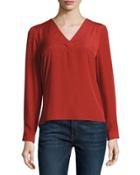 V-neck Cutout Back Blouse, Red