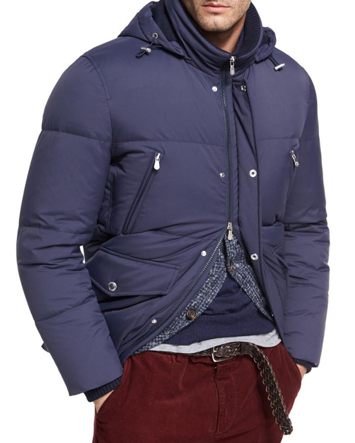 Quilted Nylon Down Jacket, Cobalt