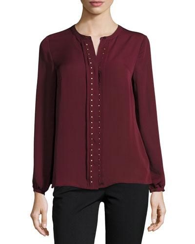 Studded Placket Top, Rich Garnet