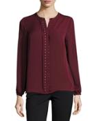 Studded Placket Top, Rich Garnet