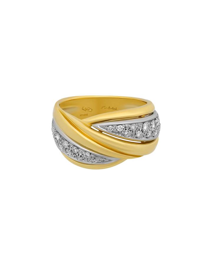 18k Two-tone Gold Diamond Parallel Ring,