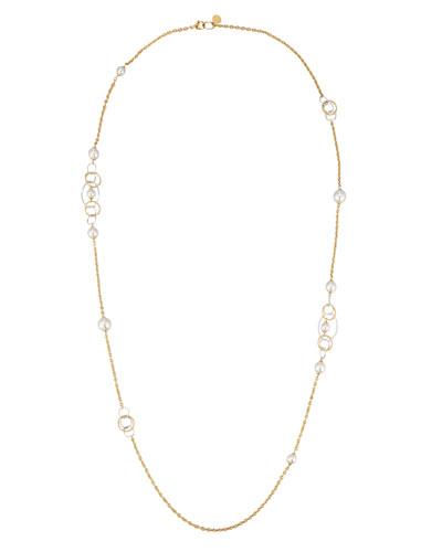 Rain Long Pearl Station Necklace, White