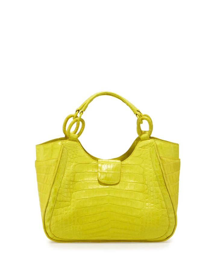 Nancy Gonzalez Small Dipped Crocodile Tote Bag, Yellow, Women's, Green E85