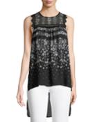 Lace-trimmed Floral High-low Blouse