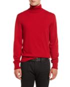 Classic Flat-knit Cashmere Turtleneck Sweater, Ferrari Red
