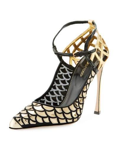 Scale & Cutout-leather Ankle-strap Pump