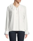 Tie-neck Ruffled-sleeve Blouse