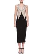 Sleeveless Embroidered Plunge-neck Dress
