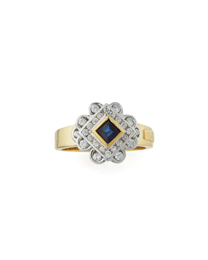 18k Diamond & Blue Sapphire Ring,