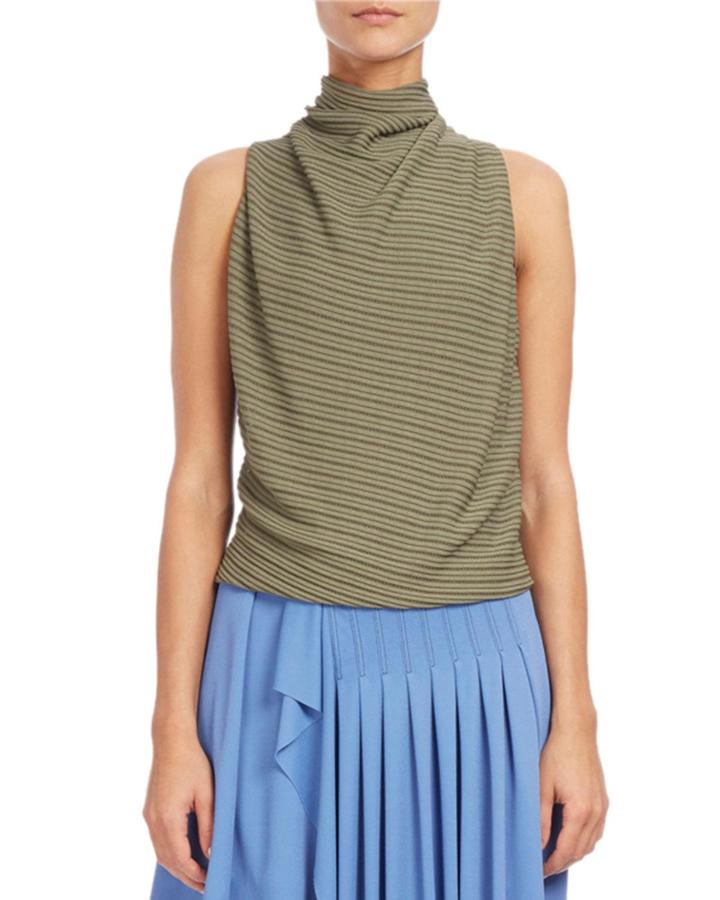 Draped Mock-neck Sleeveless Top, Blue/green