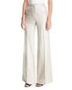 Wide-leg Metallic Silk/linen Pants