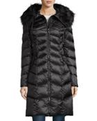 Emma Hooded Down Chevron Coat, Ebony