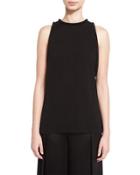 Piped Sleeveless Round-neck Tunic, Black