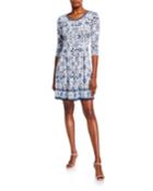 Tuck-pleat 3/4-sleeve Jersey Dress