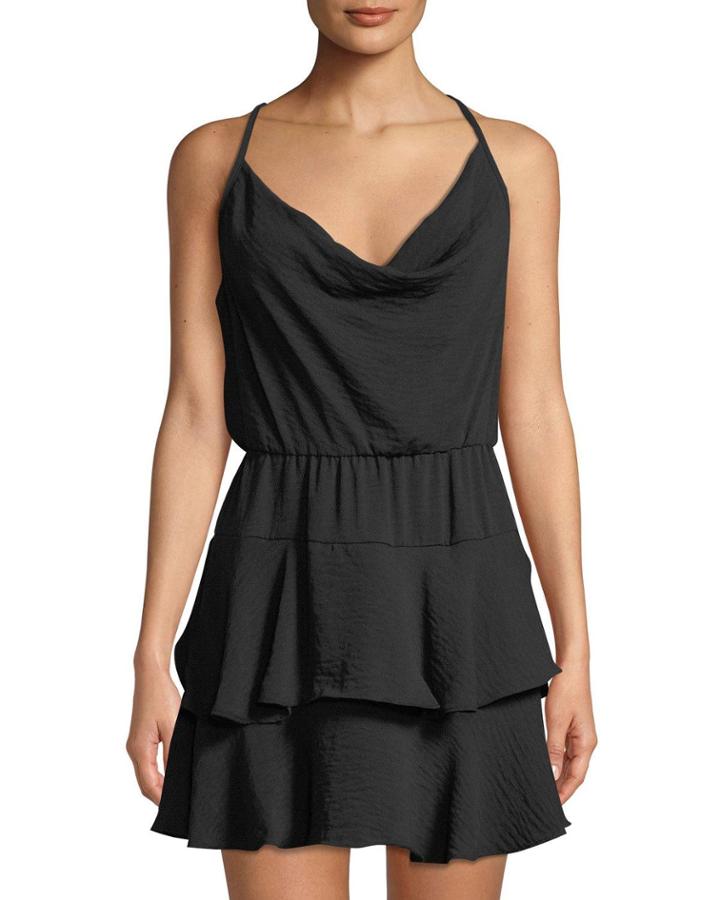 Cowl-neck Sleeveless Ruffle Dress