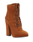 Lace-up Suede Fringe Booties