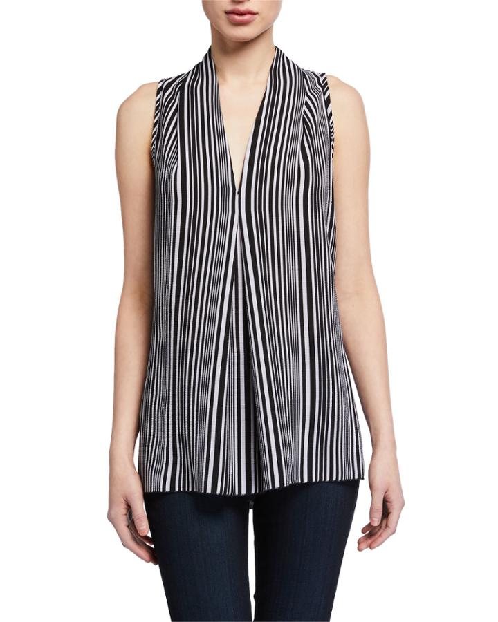 V-neck Top With Center Front Inverted Pleat