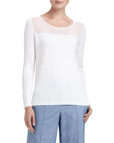 Sheer-yoke Sweater, White Pattern