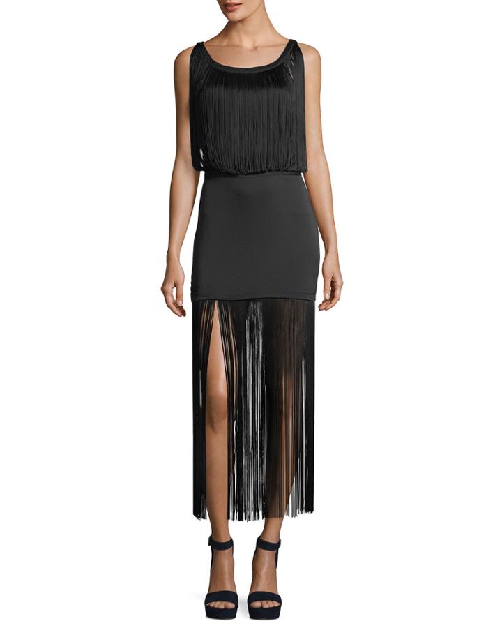 Backstage Sleeveless Fringe Silk Cocktail Dress
