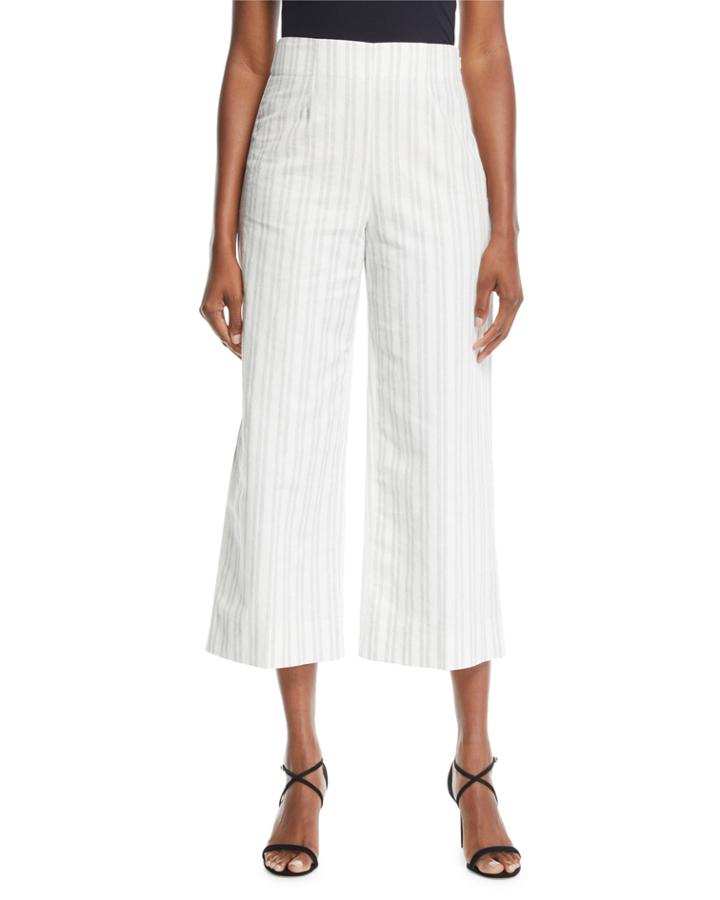Cropped Striped Cotton/linen Pants