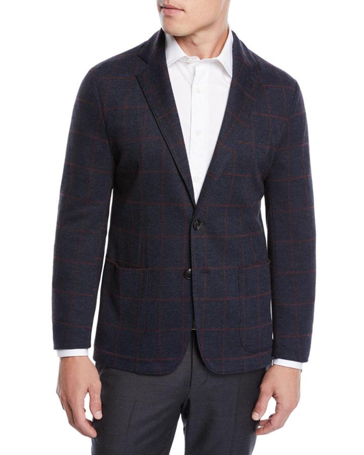 Men's Windowpane Jacquard Soft Blazer Jacket