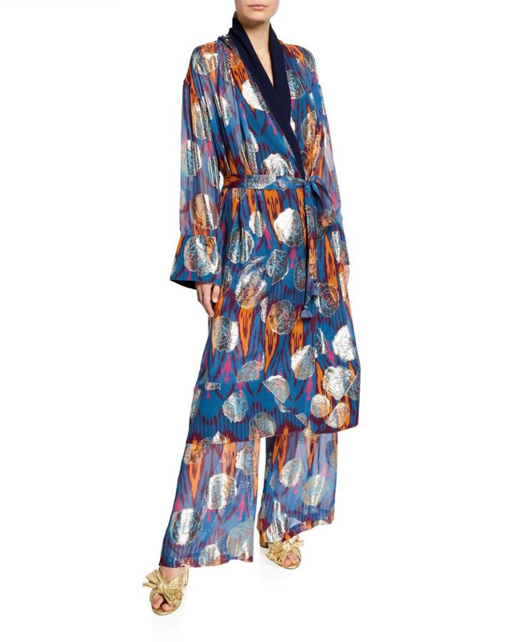 Kali Ikat Metallic Kimono Robe