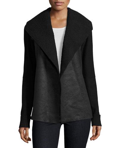 Faux-shearling Open-front Jacket, Black
