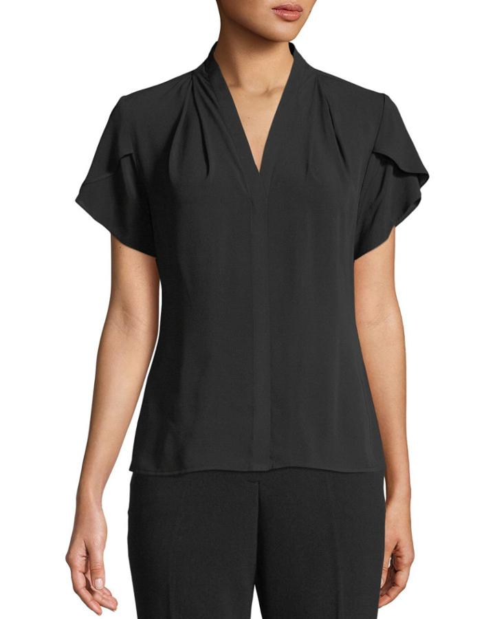 Tulip-sleeve Button-front Blouse