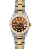 Pre-owned 31mm Oyster Perpetual Datejust Watch With Diamonds, Gold/steel/brown
