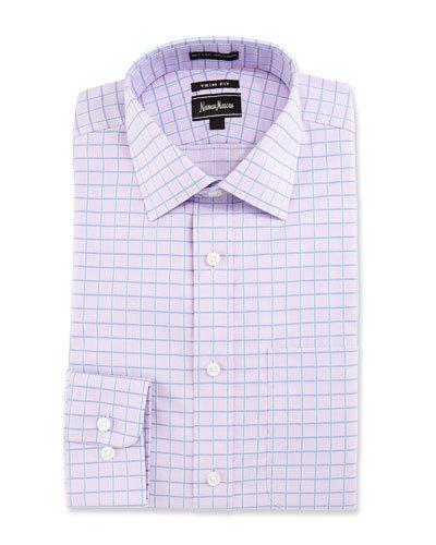 Trim-fit Regular-finish Check Dress Shirt, Pink/blue