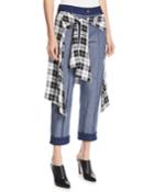 Sentry Boyfriend Jeans W/ Plaid Silk-satin Wrap
