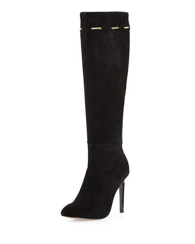 Molley Suede Zip Knee Boot, Black