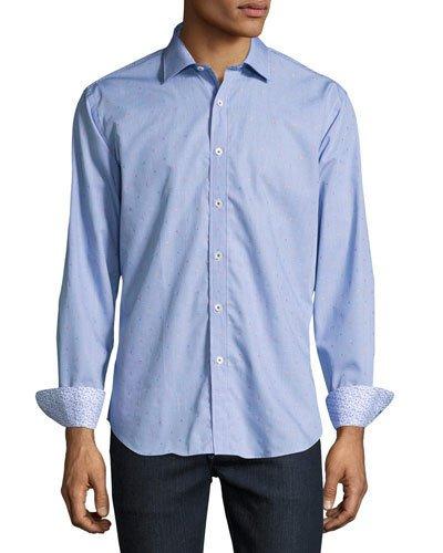 Dot-print Sport Shirt, Classic Blue