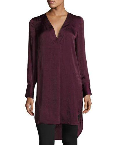 Long-sleeve High-slit Tunic, Wine