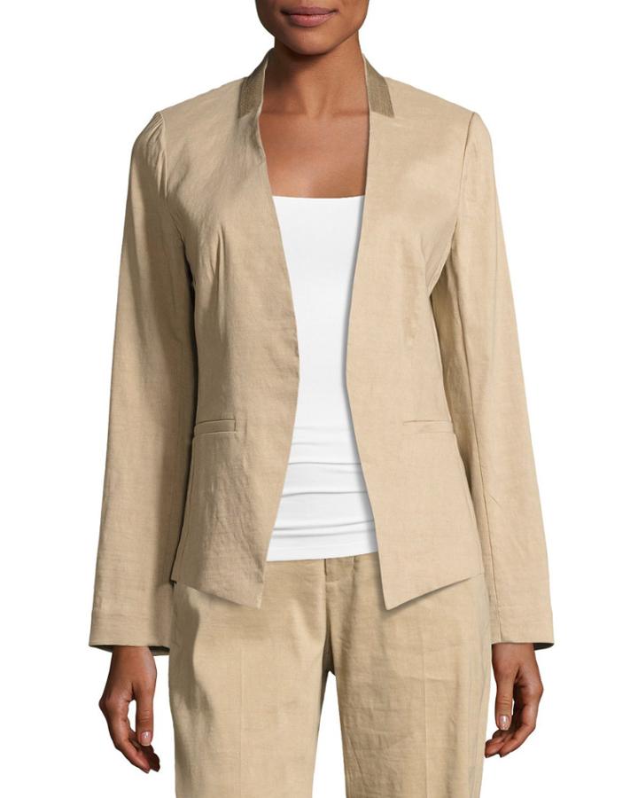 Claudia Lace-trim Linen-blend Blazer Jacket