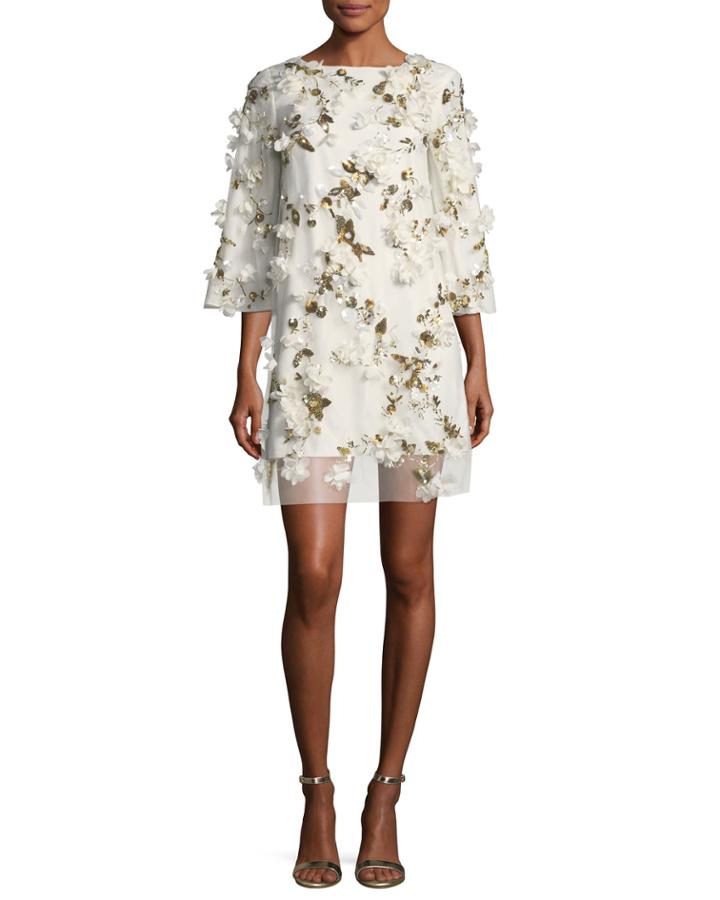 Embellished 3d Floral Sequin Tunic Cocktail Dress