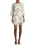 Embellished 3d Floral Sequin Tunic Cocktail Dress