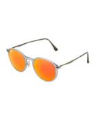 Round Mirrored Metal-arm Sunglasses, Gray