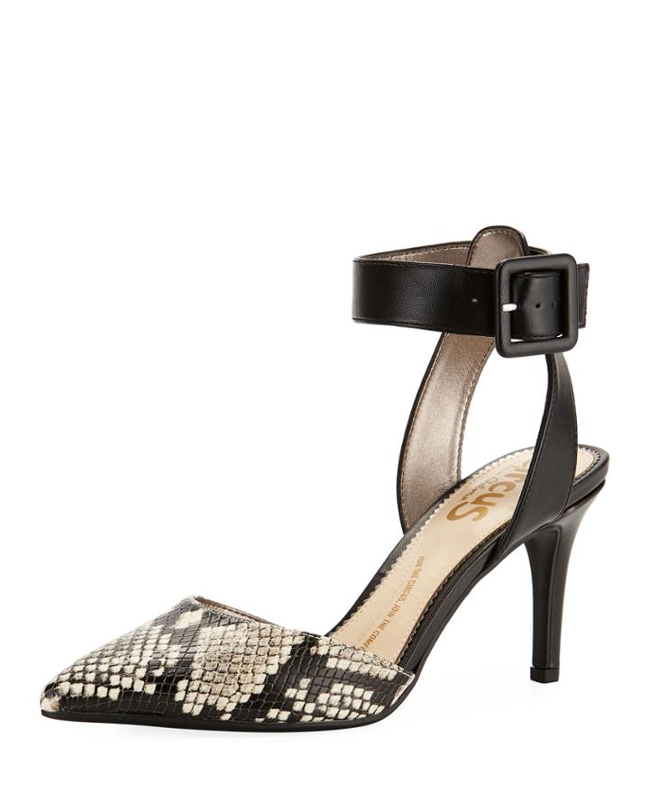 Tabitha Snake-embossed Faux-leather Pumps