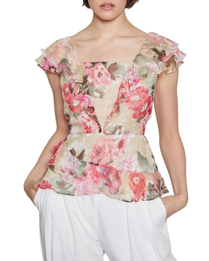 Christie Floral-print Ruffle Peplum Top